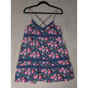Abercrombie & Fitch Mini Dress Large Blue Babydoll Y2K Floral Play Twirl Girly